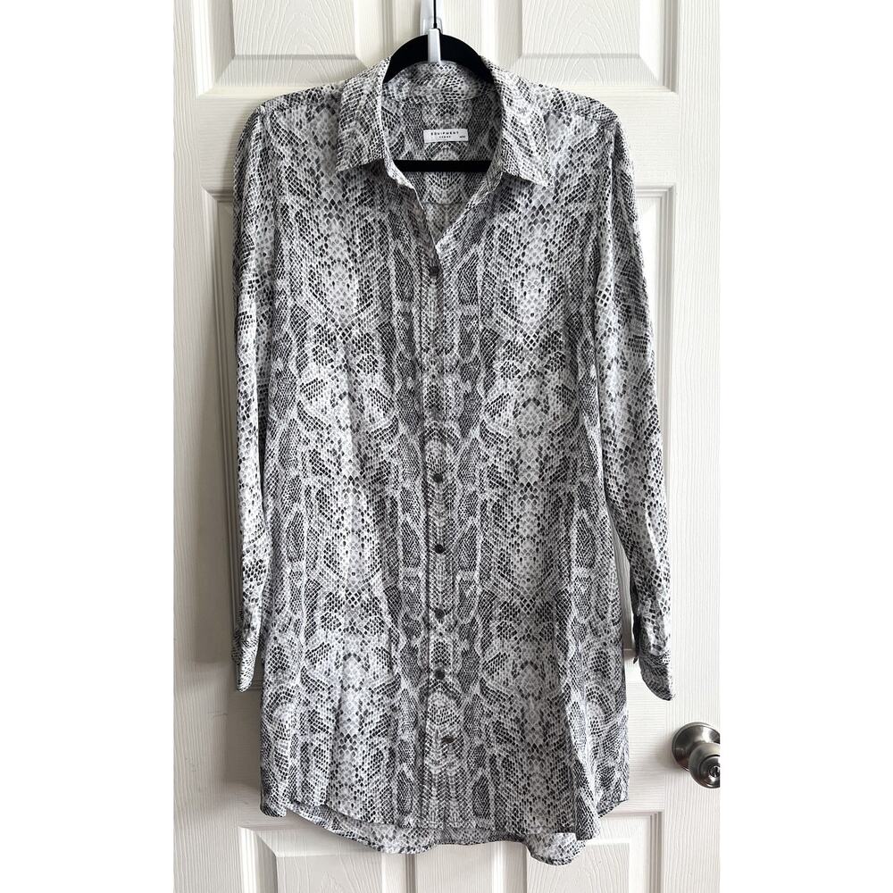 EQUIPMENT Femme Python Snake 100% Silk Button Front Long Sleeve Shirt Dress Sz M